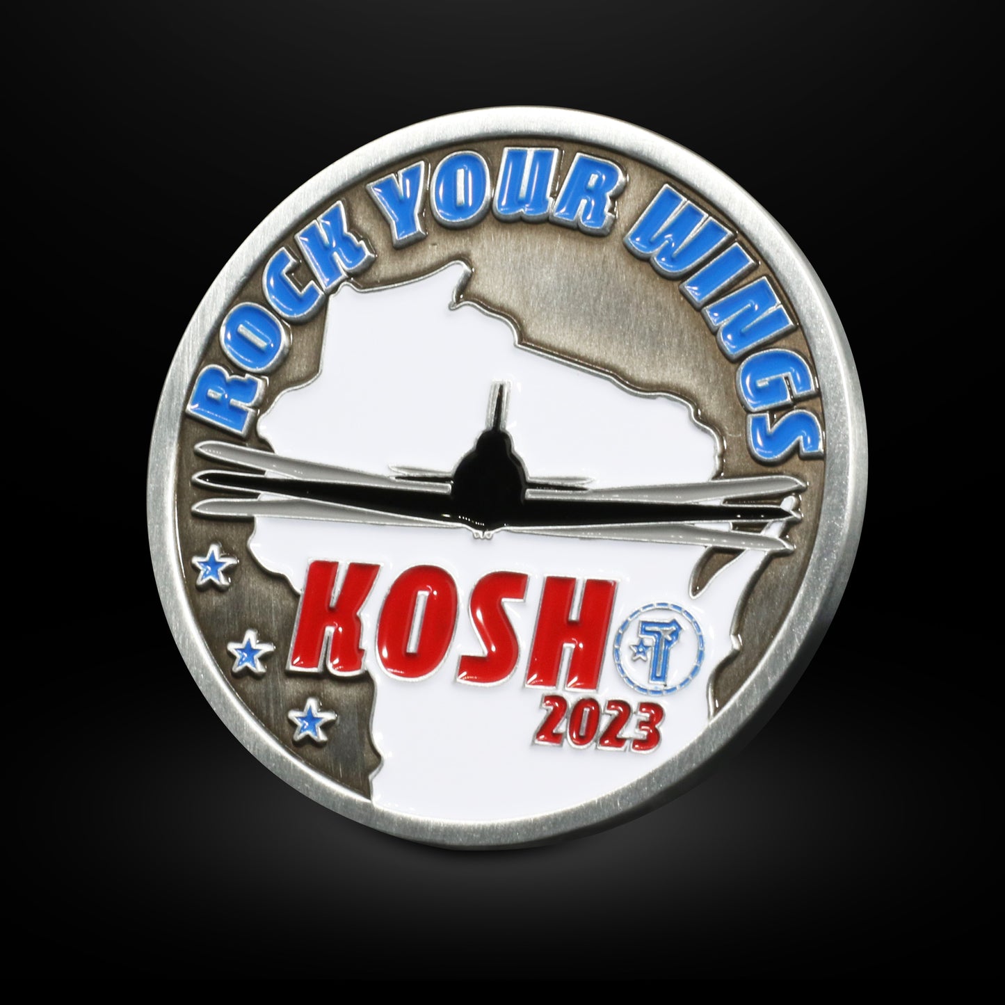 KOSH 2023 Rock Your Wings Aviation Challenge Coin