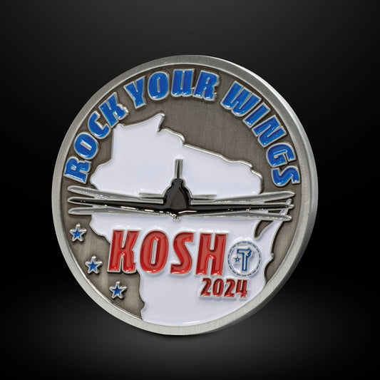 KOSH 2024 Rock Your Wings Aviation Challenge Coin