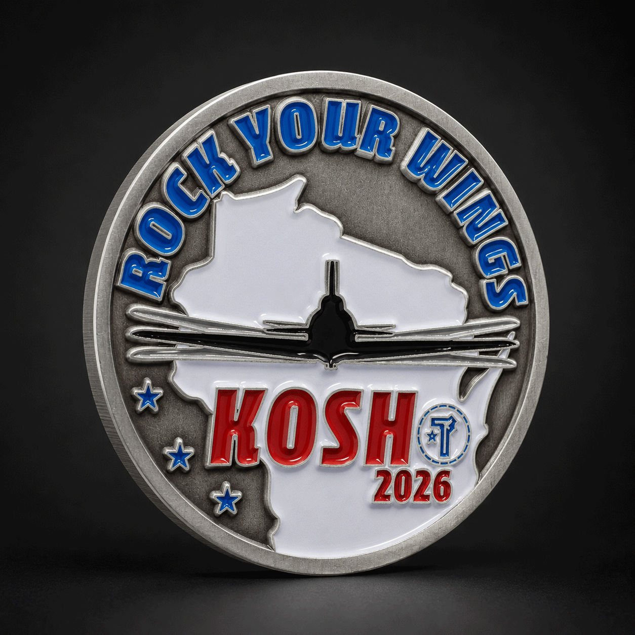 KOSH 2026 Rock Your Wings Aviation Challenge Coin