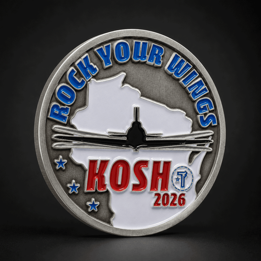 KOSH 2026 Rock Your Wings Aviation Challenge Coin