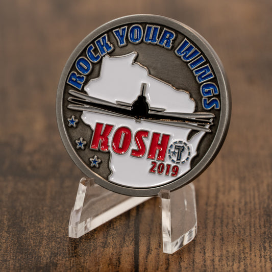 KOSH 2019 Rock Your Wings Aviation Challenge Coin